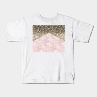 Shimmering golden chevron pink marble Kids T-Shirt